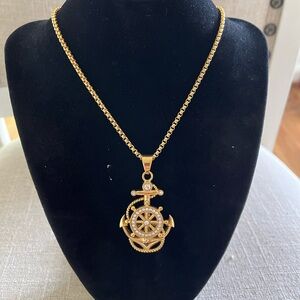 Nautical 24” Rolo Link, Gold o/ Stainless Steel, Iced Out Anchor & Wheel Pendant